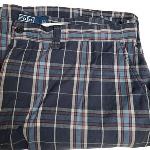 Polo Ralph Lauren Mens Size‎ 34 Plaid Shorts Casual Bermuda Blue Red Cotton FLAW